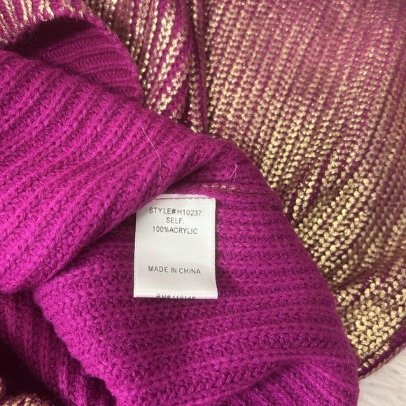 Jodifl Metallic Pink Gold Knit Sweater Ballooon Sleeves Ribbed Size S Party Cozy - Picture 9 of 12